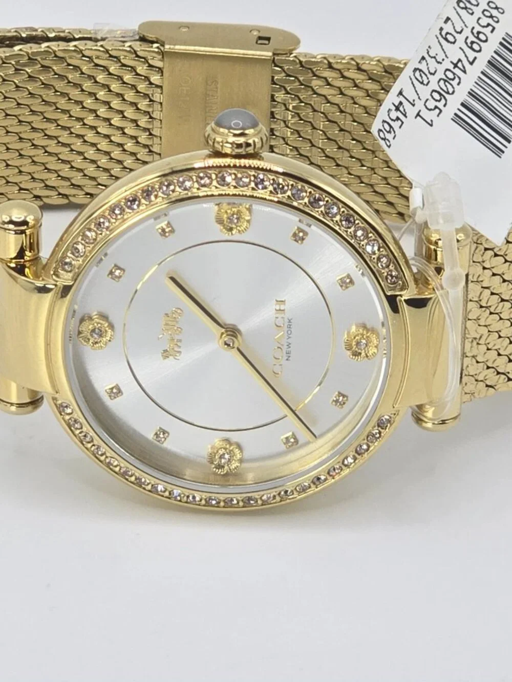 Coach Cary Crystal Womens Gold-Tone Mesh Bracelet Watch 14503997 36mm